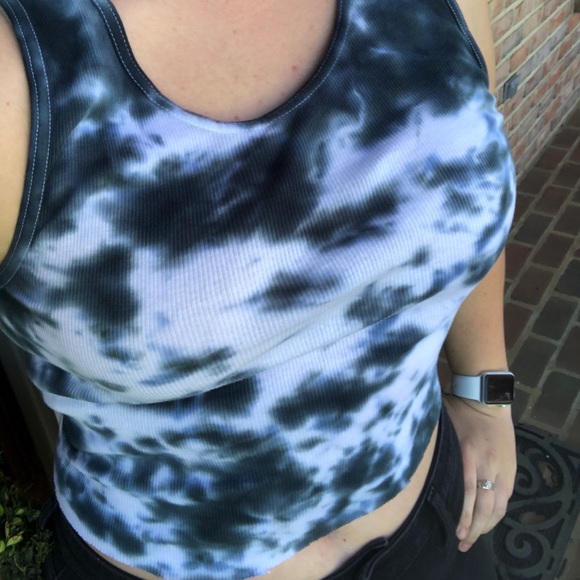 TIE DYE RIBBED CROP TANK TOP - BLACK - Picture 1 of 5